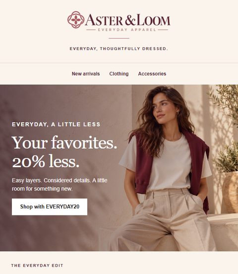 Aster and Loom email campaign